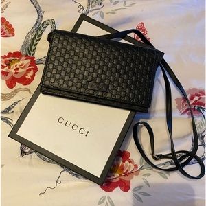 GUCCI black MICRO GUCCISSIMA Wallet\Shoulder Bag with long strap